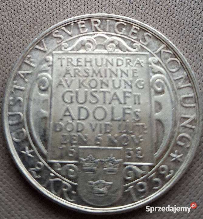 SZWECJA GUSTAW V2 KORONY 1932 rSREBRO 800 ŚMIERĆ Legionowo