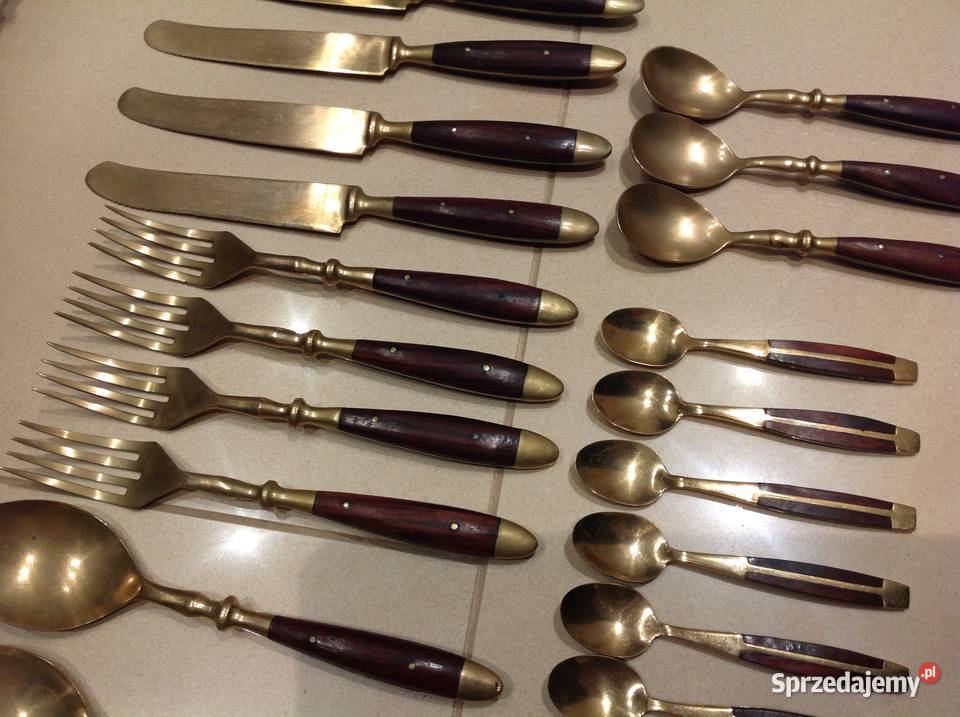 Zestaw Sztućców Brąz Drewno Wiśniowe 37 STARE Nowa Sól