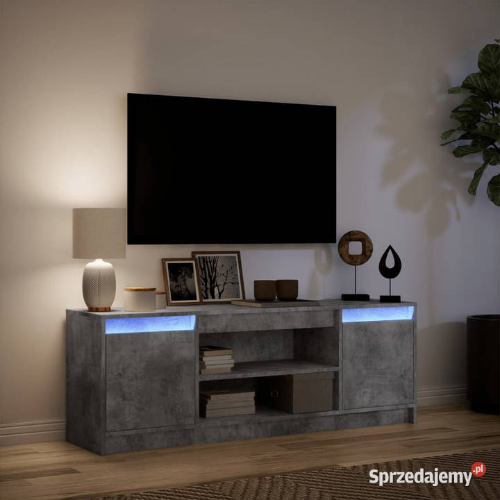 Szafka pod TV z LED szarość betonu 1395x34x50