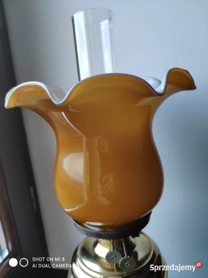 Duża stara angielska mosiężna lampa naftowa 1 Kraków