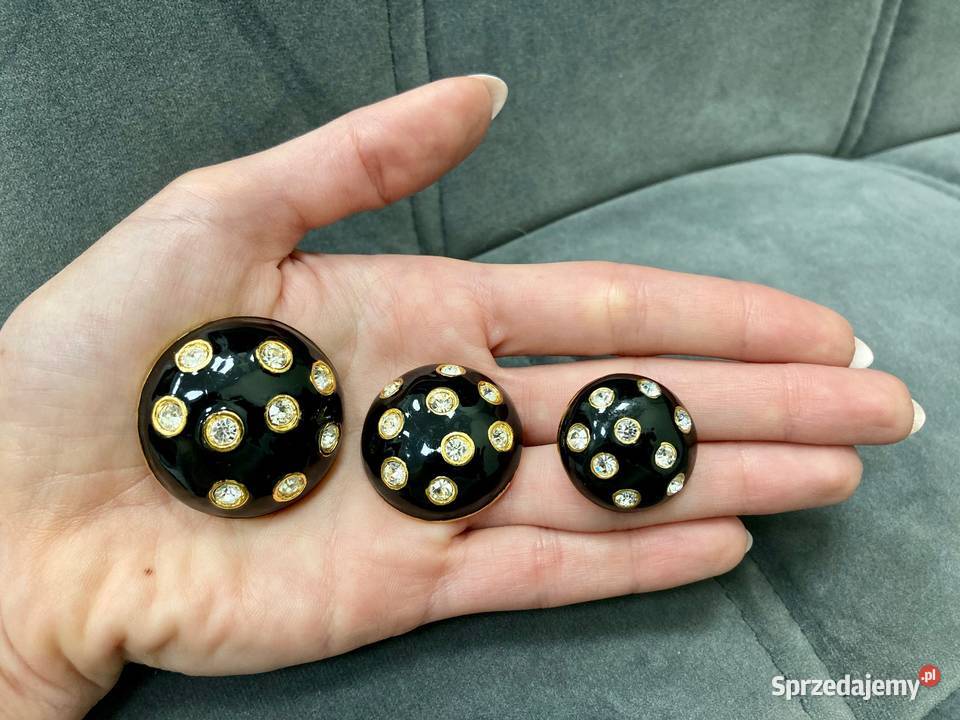 Nowe guziki kryształy Swarovski czarne złote Ozdoby podkarpackie Nisko
