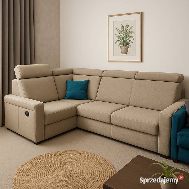 Narożnik beżowy z relaksem rozkładany z funkcją Zielona Góra