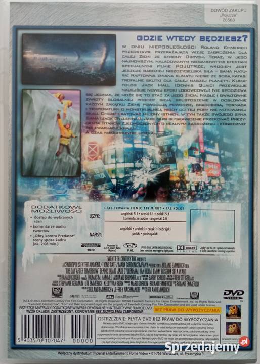Pojutrze DVD Dennis Quaid Jake Gyllenhaal Filmy sprzedam