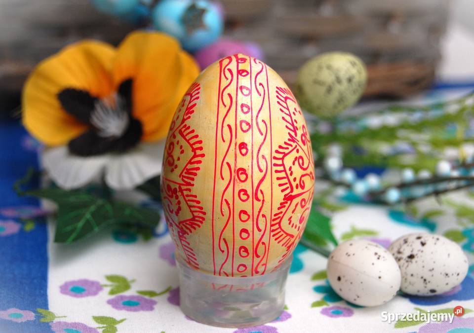 Stara pisanka drewniana ręcznie malowana Ukraina wielokolorowy Wielkanoc Lublin
