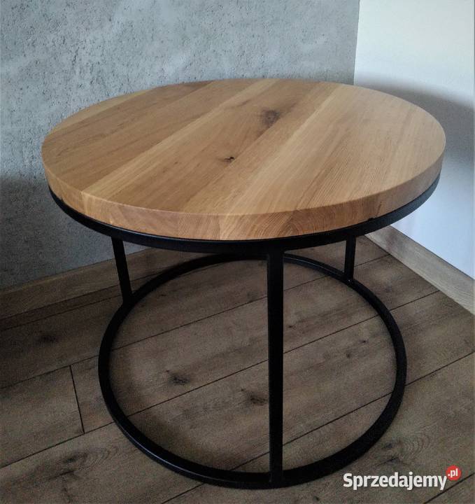 Stolik okrągły dębowy loft 70 Pępowo