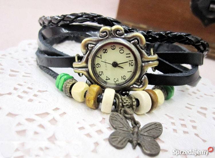 Zegarek z motylkiem retro styl vintage skórzany Pyskowice sprzedam