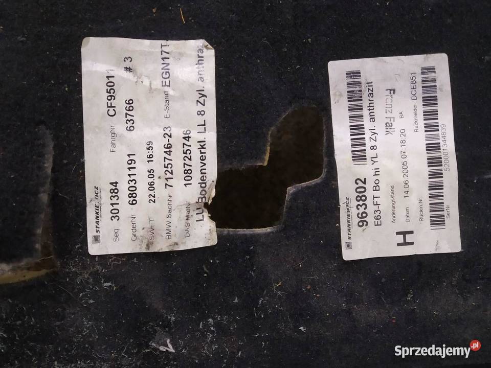 WYKŁADZINA WNĘTRZA DYWAN TYŁ Bmw Seria 6 II sprzedam