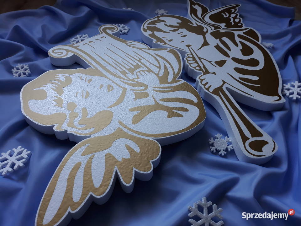 Aniołek z harfą i z trąbką dekoracja Boże Dobrzyca