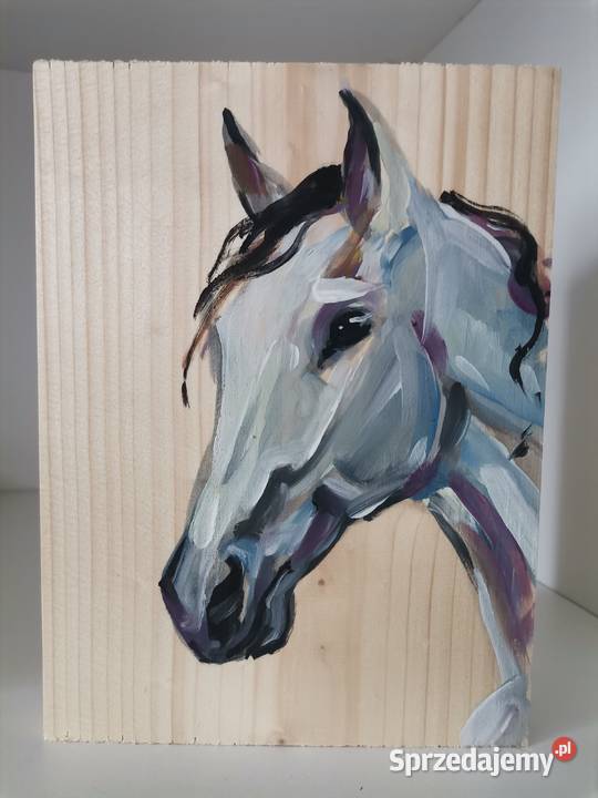 Portret konia, obraz ręcznie malowany na desce 20x30 cm