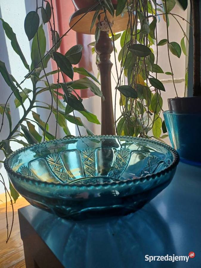 Piękna stara szklana misa Hortensja kolor łódzkie Łódź
