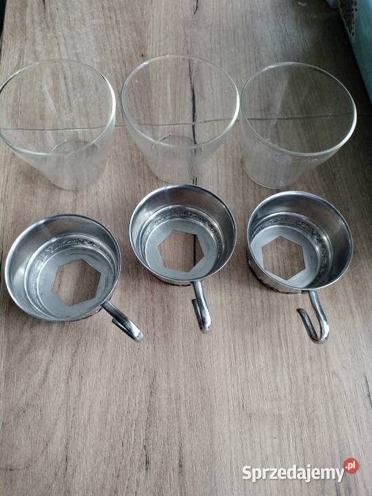 Trzy filiżanki z metalowymi uchwytami zestaw Choszczno