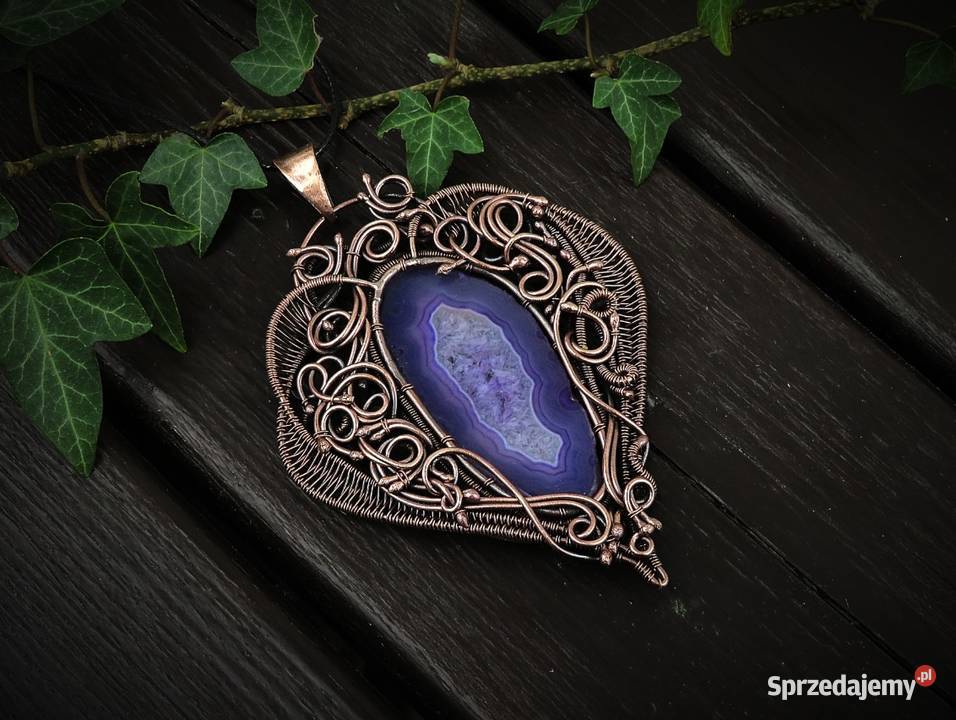 Zjawiskowy wisior fioletowy agat rękodzieło Wieliczka sprzedam
