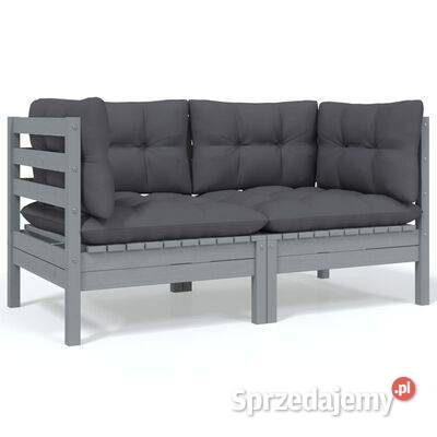 vidaXL 2-osobowa sofa ogrodowa z szarymi poduszkami, drewno