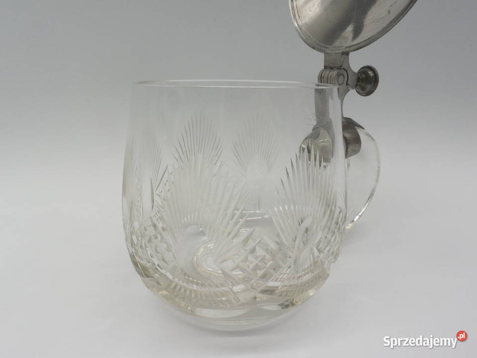 Zabytkowy kryształowy kufel do piwa z cynową Antyki, Sztuka, Kolekcje sprzedam
