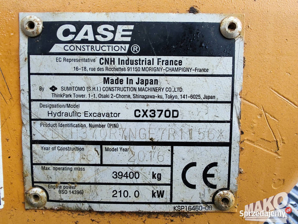 Case CX370D 2016r 10750 mtg CAT Liebherr Hitachi Koparki Ostrowiec Świętokrzyski