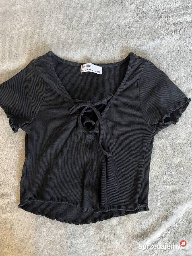 Top crop top krótką koszulka z krótkim rękawem czarny Jasło