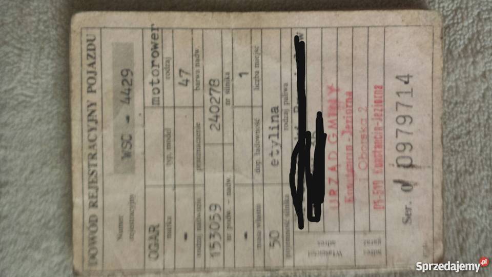 Dokumenty romet ogar komar kadet Józefów