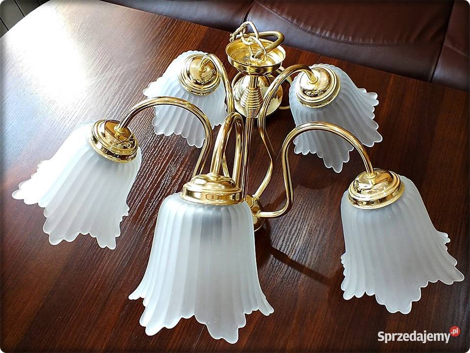 Złoty Żyrandol 5 ramienny Piękna Lampa wisząca z