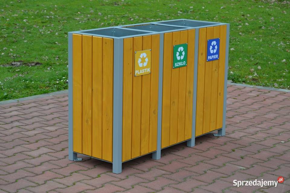 Kosz na śmieci do segregacji stalowo drewniany z Chełm Śląski