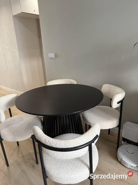Stół okrągły 100 czarny i 4 krzesła komplet Kraków sprzedam
