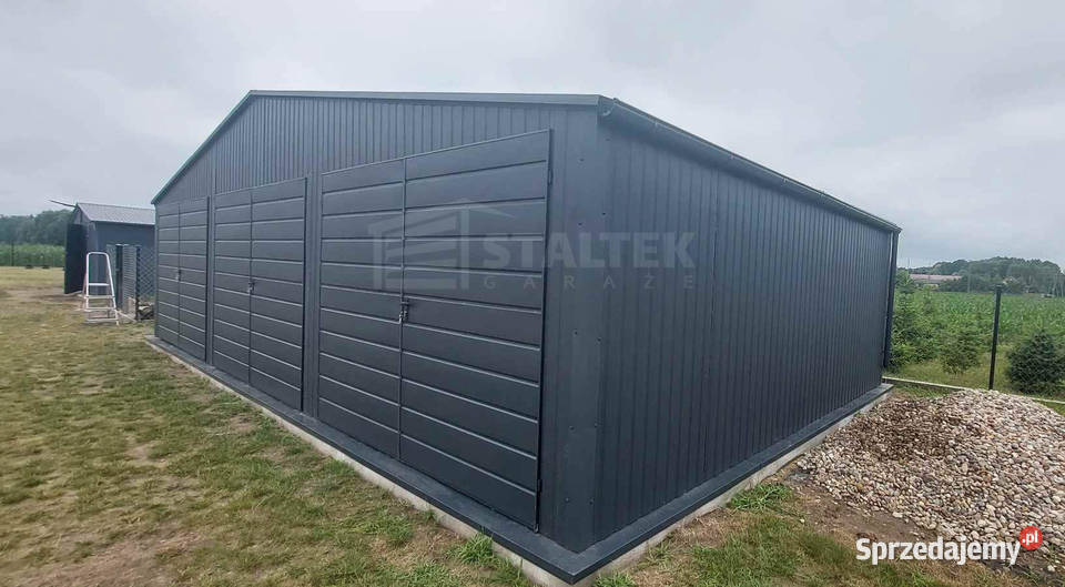 Garaż blaszany 10x6m 3x Brama Rynny Antracyt samodzielny Konin