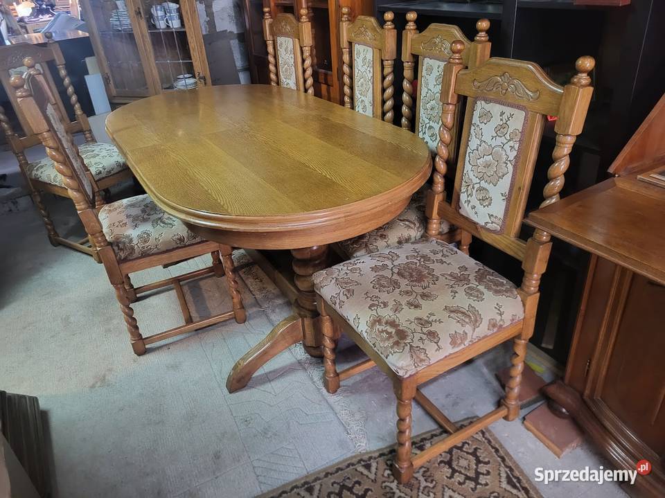 Stylowy stół dębowy owalny 6 krzeseł serwantka Sypniewo