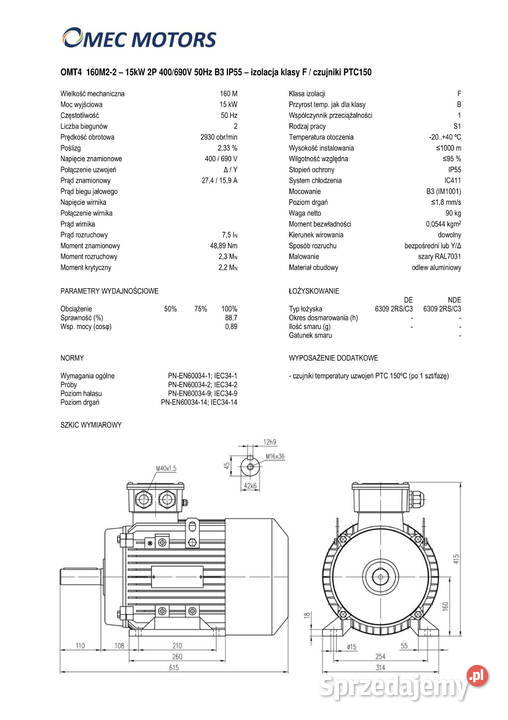 silnik elektryczny 15kW 2900obr 3fazowy 160B3 Pigża sprzedam