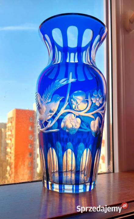 Piękny duży wazon kryształowy PRL
