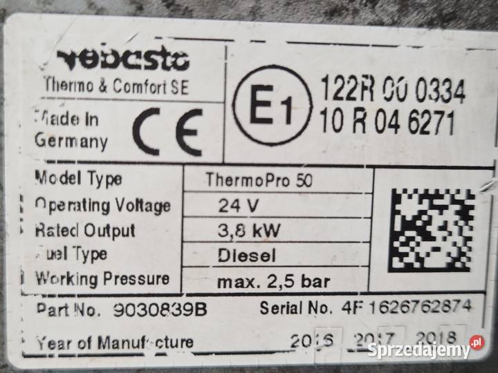 Ogrzewanie wodne A9608306361 WEBASTO 9030383D świętokrzyskie Zawichost