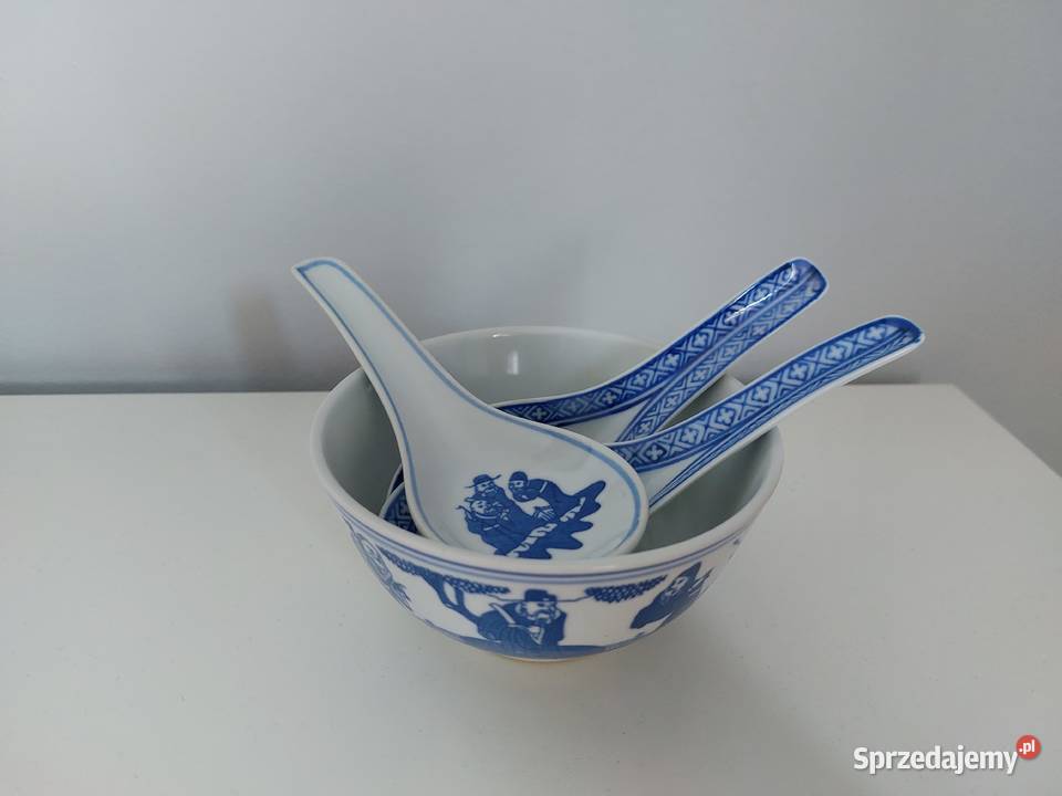 porcelanowa miseczka białoniebieska z 3 łyżkami wielkopolskie Poznań
