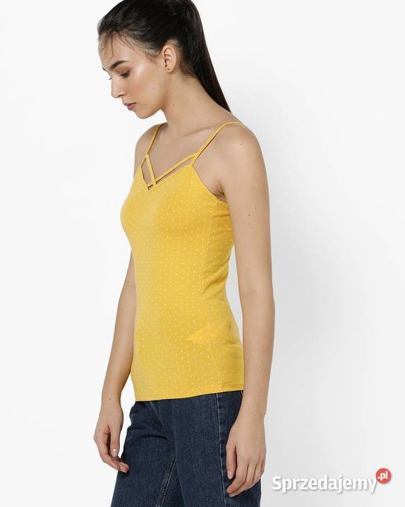 żółty top Tally Weijl xxs 32 xs 34 kropki dekolt