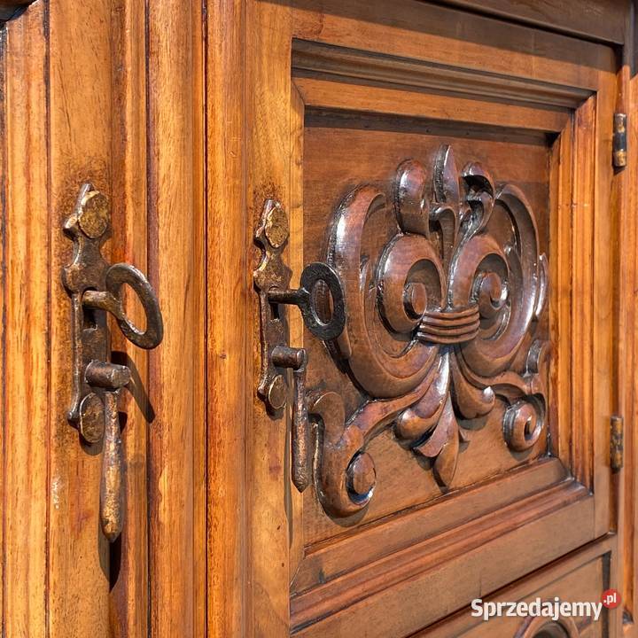 2 rzeźbione komody szafki konsole orzech KOMPLET Gryfice