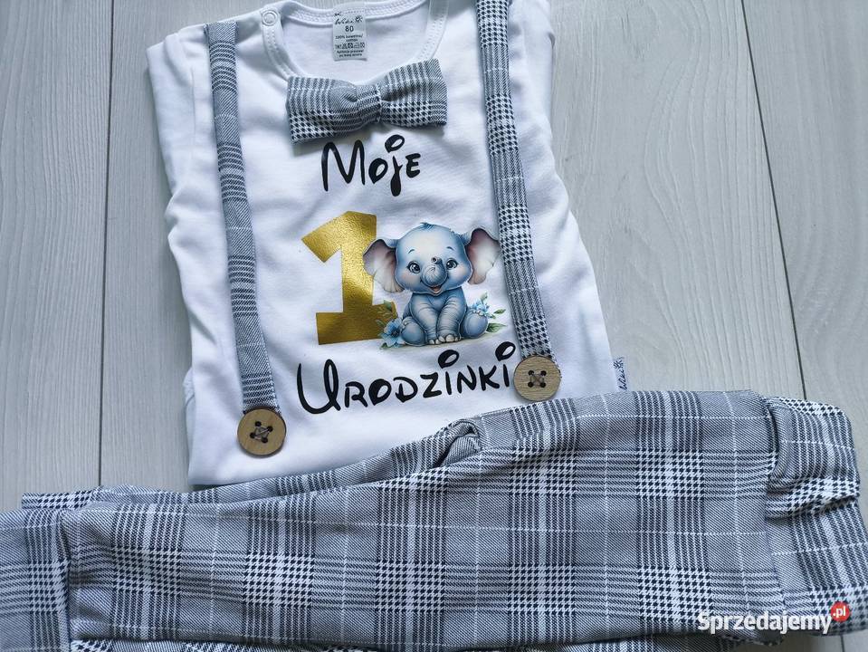 Komplet szara kratka moje 1 urodzinki safari Przeworsk