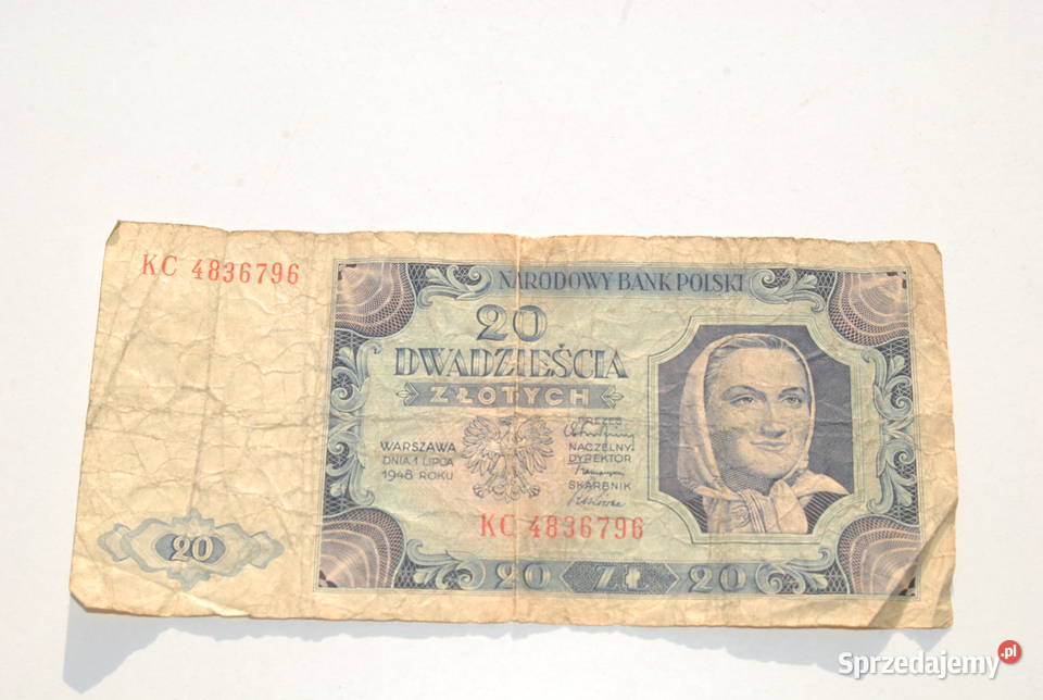 Stary banknot 20 złotych 1948 antyk unikat Numizmatyka Cieszyn