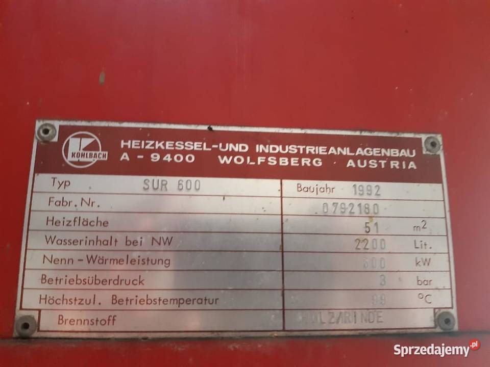 Piec Kohlbach 600 kW pomorskie Wejherowo