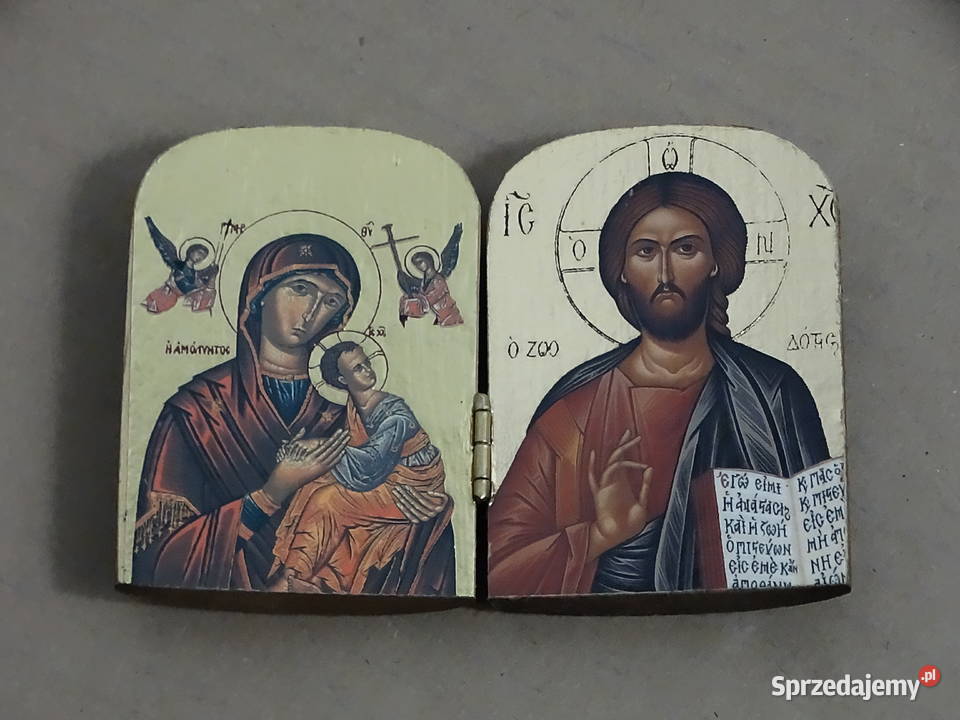 Drewniana ikona składana Dyptyk Matka Boska i lubelskie Biłgoraj