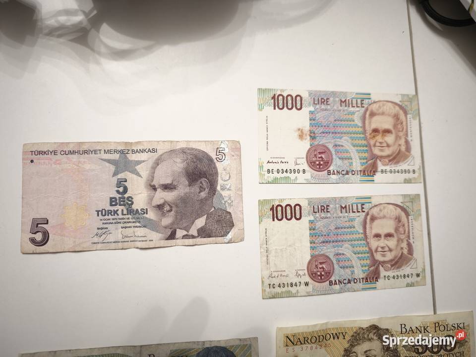 Banknoty PRL 50 100 1000 włoskie i tureckie Bydgoszcz