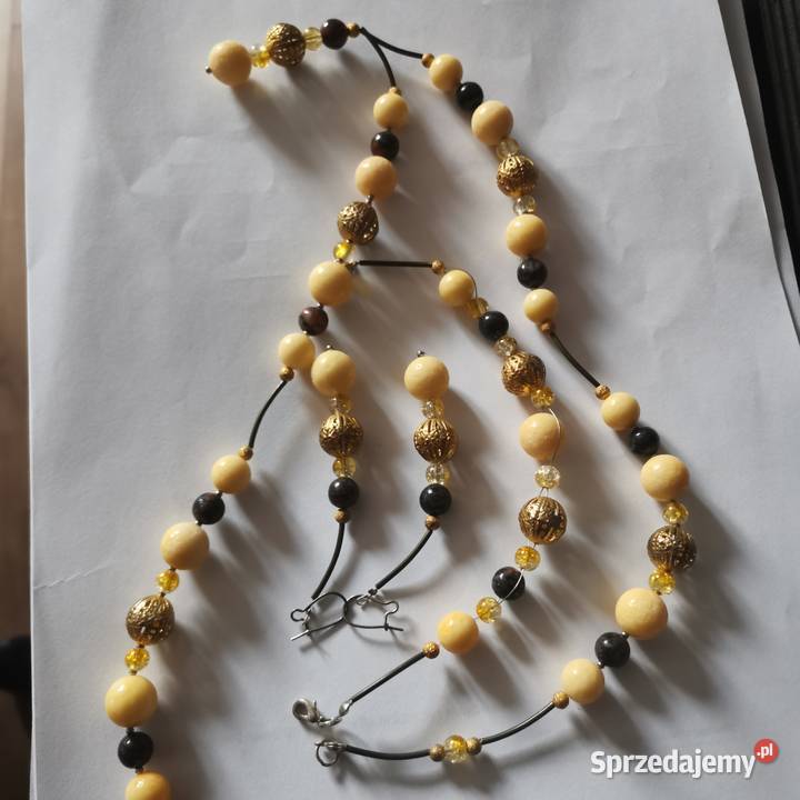 Komplet koral zolty z metalem Naszyjniki śląskie Częstochowa