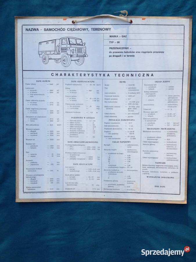 GAZ 66 tablica charakterystyka techniczna Warszawa