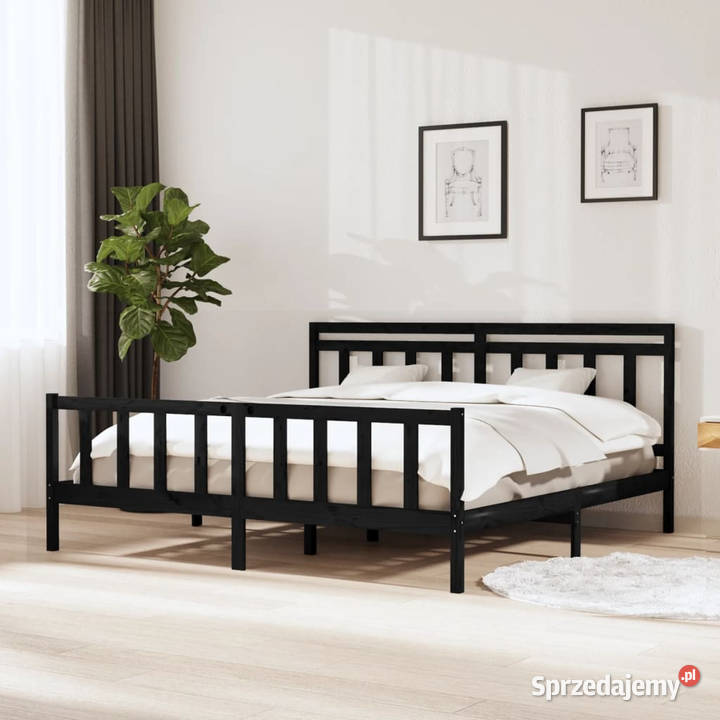 Rama łóżka czarna lite drewno sosnowe 200 x 200 sprzedam