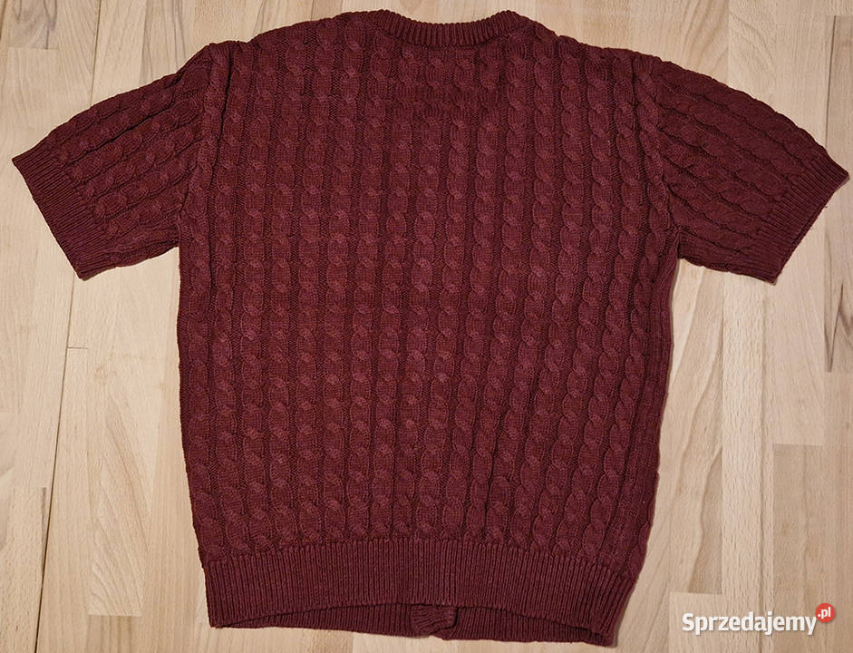 Sweter damski bordowy z krótkimi rękawami i Bez wzoru Wieluń