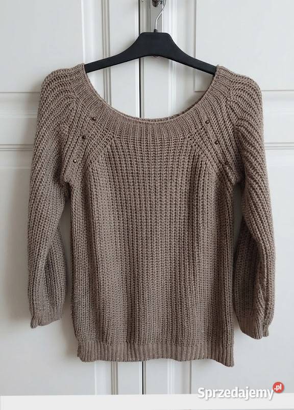 Beżowy taupe sweter z metaliczną nitką S M Made śląskie Cieszyn sprzedam