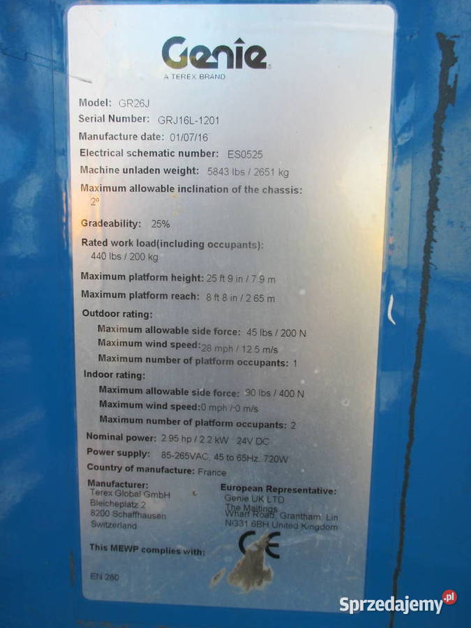 Podnośnik koszowy 10 m Genie GR26J Pleszew