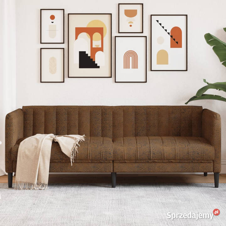 Sofa 3os brązowa sztuczna skóra zamszowa sprzedam