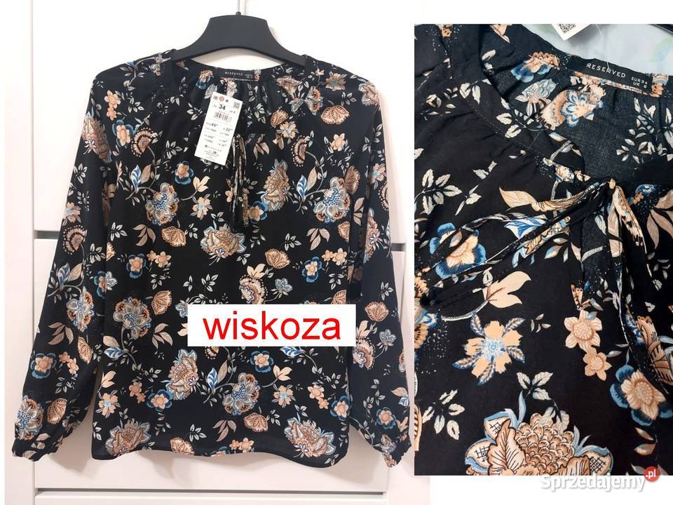 Bluzka czarna kwiaty XS 34 Reserved Nowa z metką