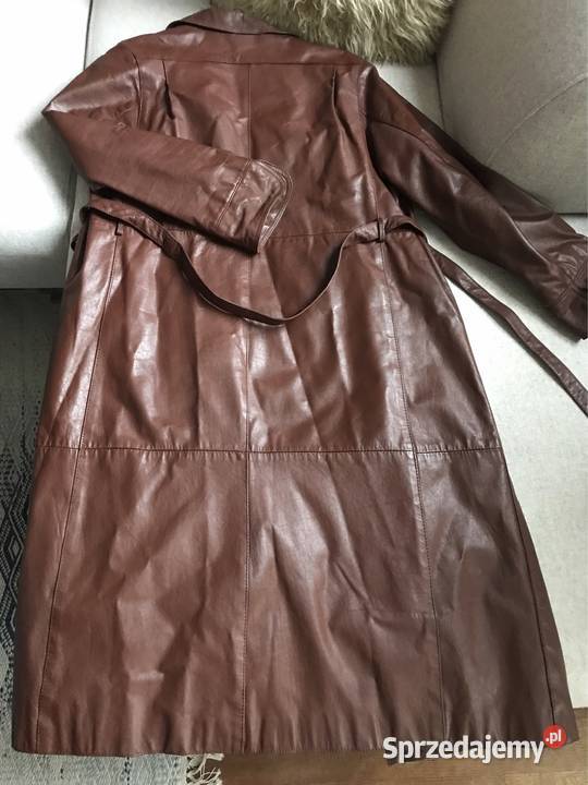 Długi damski skórzany płaszcz vintage PRL Renoma Warszawa sprzedam