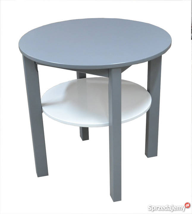 STÓŁ OKRĄGŁY Z PÓŁKĄ BLAT FI 70 ŁAWA BIAŁA Tołkiny