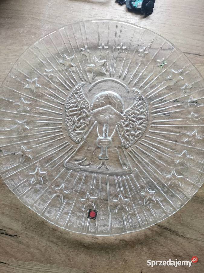 Duży talerz ciężka patera szklana z aniołem Choszczno