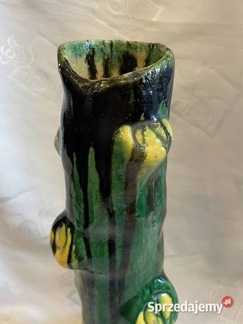 Wyjątkowy zielony wazon ceramiczny proj Marian małopolskie Kraków