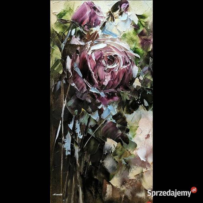 Kowalik Róża obraz olejny 20x40 kwiaty Warszawa